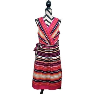 NWT Tommy Hilfiger Sz 14 Striped 100% Cotton Fit & Flare Dress